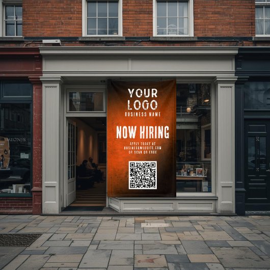 Now Hiring Banner QR Code Orange Grunge Gradient
