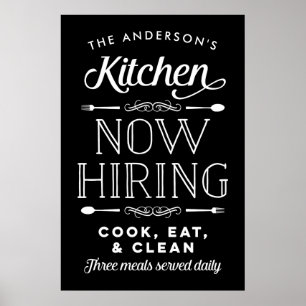 Now Hiring Fun Personalized Custom Kitchen Print Poster
