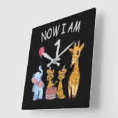 Now I am 1 year old 1st Birthday at the Zoo Baby B Quadratische Wanduhr (Winkel)
