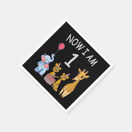 Now I am 1 year old 1st Birthday at the Zoo Serviette (Ecke)