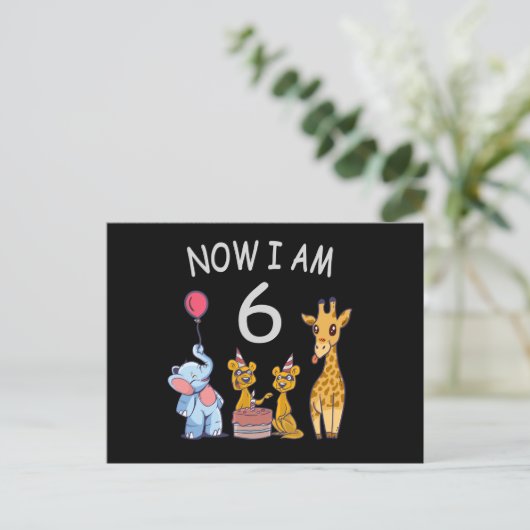 Now I am 6 years old 6th Birthday at the Zoo Postkarte (Stehend Vorderseite)