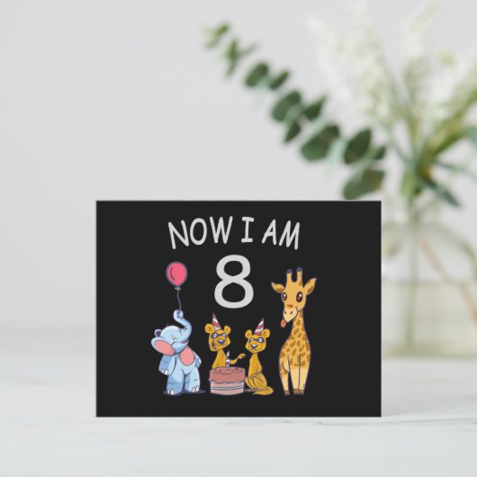 Now I am 8 years old 8th Birthday at the Zoo Postkarte (Stehend Vorderseite)