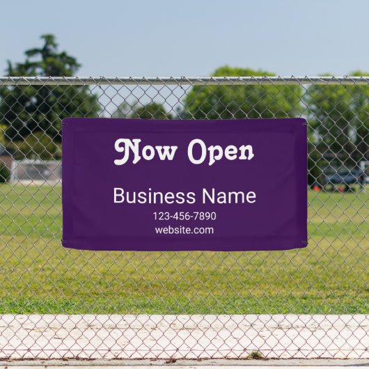 Now Open Business Name Phone Website Purple Banner (Insitu)
