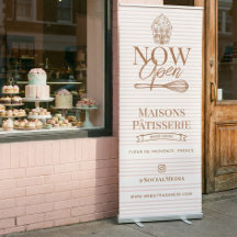 Now Open Pink Stripe Cupcake Whisk Bakery Business