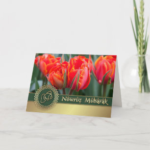 Nowruz Mubarak. Frühlings-Tulpen Persisches Neujah Feiertagskarte