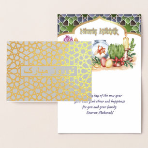 Nowruz Mubarak. Real Foil Persian New Year Cards Folienkarte