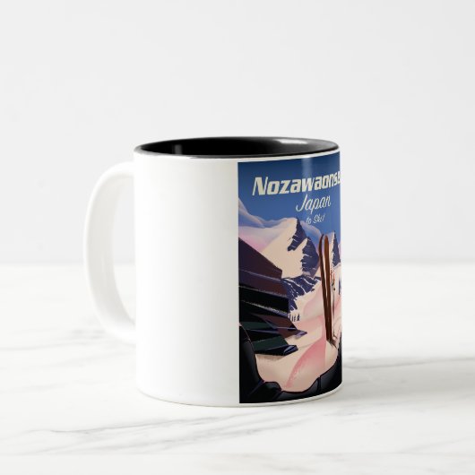 Nozawaonsen Japan auf Ski Zweifarbige Tasse (Vorderseite Links)