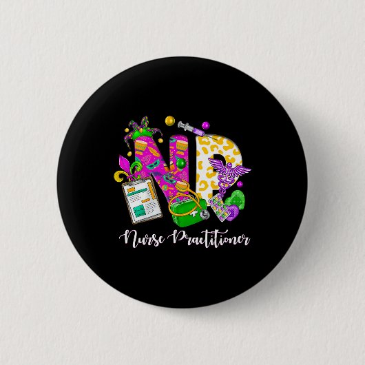 Np Nurse Practitioner Niedlich Mardi Gras Girl Wom Button (Vorderseite)