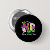 Np Nurse Practitioner Niedlich Mardi Gras Girl Wom Button (Vorne & Hinten)