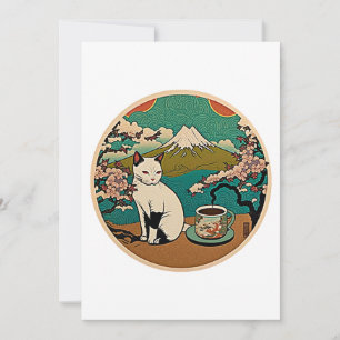 Nr. 01, Happy Hawaiian Lucky Cat Drinking Coffee Dankeskarte