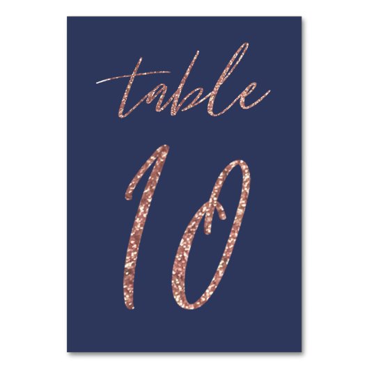 Nr. 10 - Glam Glitzer Rose Gold und Blue Wedding Tischnummer (Rückseite)