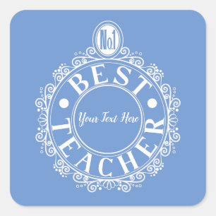 Nr. 1 Best Teacher White Line Design Typografie Quadratischer Aufkleber