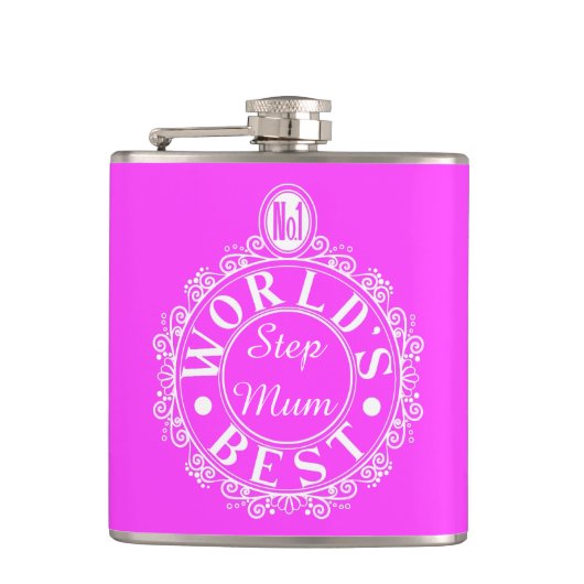 Nr.1 Weltbestes Step Mum Classic White auf rosa Flachmann (Vorderseite)