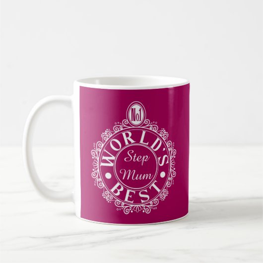 Nr.1 Weltbestes Stepmum-Emblem Weiß auf Kirsche Kaffeetasse (Links)