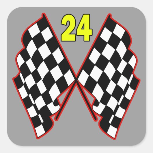 Nr. 24 und Zielflaggen Quadratischer Aufkleber (Vorderseite)