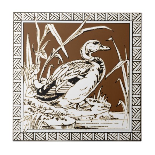 Nr. 6 der 12 Repro 1880er Minton Mocha Bird Series Fliese (Vorderseite)