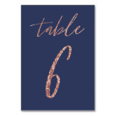 Nr. 6 - Glam Glitzer Rose Gold und Blue Wedding Tischnummer (Vorderseite)