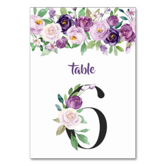 Nr. 6 Lila und Lavender Watercolor-Rose Tischnummer