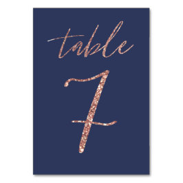 Nr. 7 - Glam Glitzer Rose Gold und Blue Wedding Tischnummer