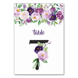 Nr. 7 Lila und Lavender Watercolor-Rose Tischnummer