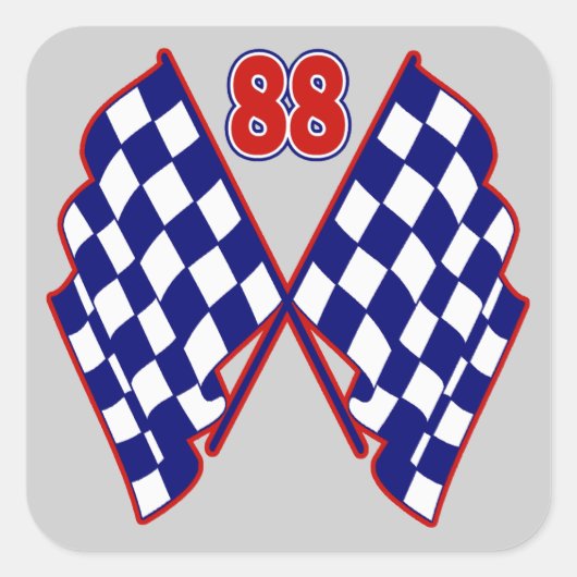 Nr. 88 und Zielflaggen Quadratischer Aufkleber (Vorderseite)
