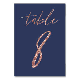 Nr. 8 - Glam Glitzer Rose Gold und Blue Wedding Tischnummer