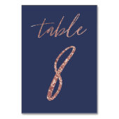 Nr. 8 - Glam Glitzer Rose Gold und Blue Wedding Tischnummer (Vorderseite)