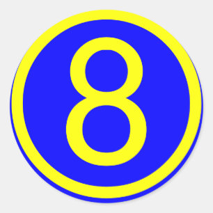 Nr. 8 in einem Kreis, blauer Hintergrund Runder Aufkleber