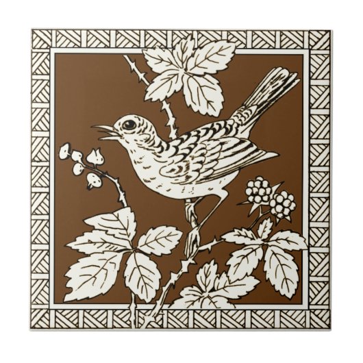 Nr. 9 der 12 Repro 1880er Minton Mocha Bird Series Fliese (Vorderseite)