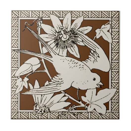 Nr. 9 der 12 Repro 1880er Minton Mocha Bird Series Fliese (Vorderseite)