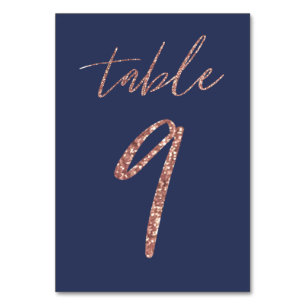 Nr. 9 - Glam Glitzer Rose Gold und Blue Wedding Tischnummer