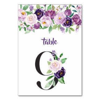 Nr. 9 Lila und Lavender Watercolor-Rose Tischnummer