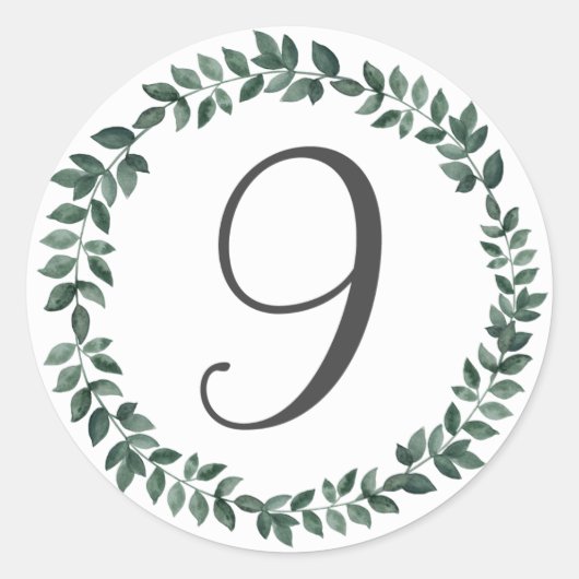 Nr. 9 Nine Monogramm Minimalistischer botanischer Runder Aufkleber (Vorderseite)