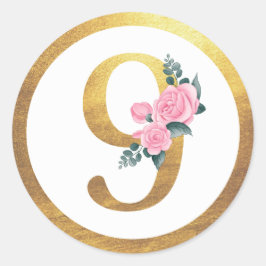 Nr. 9 Rosenrosen, Blütenfarben und elegantes Gold Runder Aufkleber