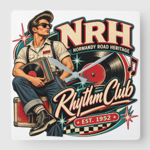 NRH Rhythm Club Vintage 1950er Rock and Roll Wandu Quadratische Wanduhr