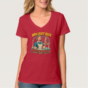 NRH Root Beer Route 66 Retro Diner Damen V-Ausschn T-Shirt