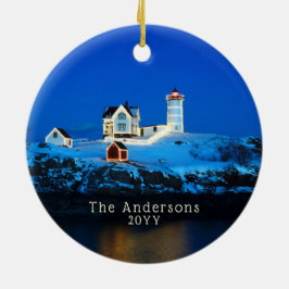 Nubble Holiday Lights FamilienLeuchtturm Keramik Ornament