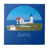 Nubble Light Blue Horizon Maine Lighthouse Fliese (Vorderseite)