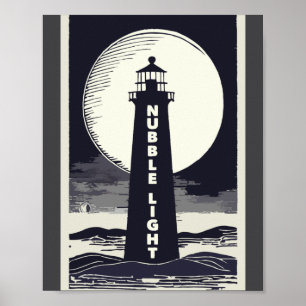 Nubble Light Maine Leuchtturm Mond Poster