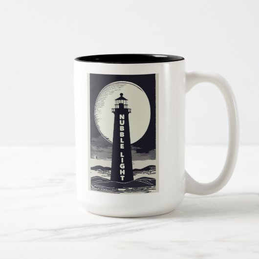 Nubble Light Maine Lighthouse Moon Zweifarbige Tasse (Rechts)
