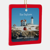 Nubble Light Red Coastal Maine Lighthouse Keramikornament (Rechts)