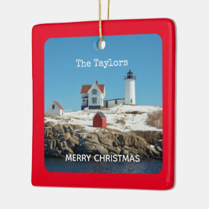Nubble Light Red Coastal Maine Lighthouse Keramikornament