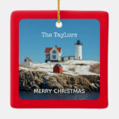 Nubble Light Red Coastal Maine Lighthouse Keramikornament (Rückseite)