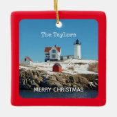 Nubble Light Red Coastal Maine Lighthouse Keramikornament (Vorderseite)