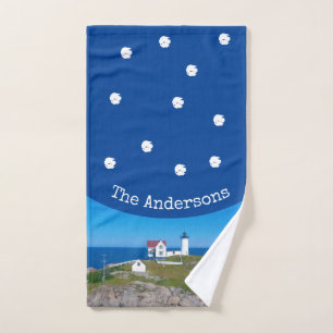 Nubble Lighthouse Blauer weißer Küstenurlaub Handtuch