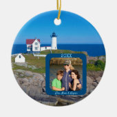 Nubble Lighthouse Foto Weihnachten Keramik Ornament (Vorne)