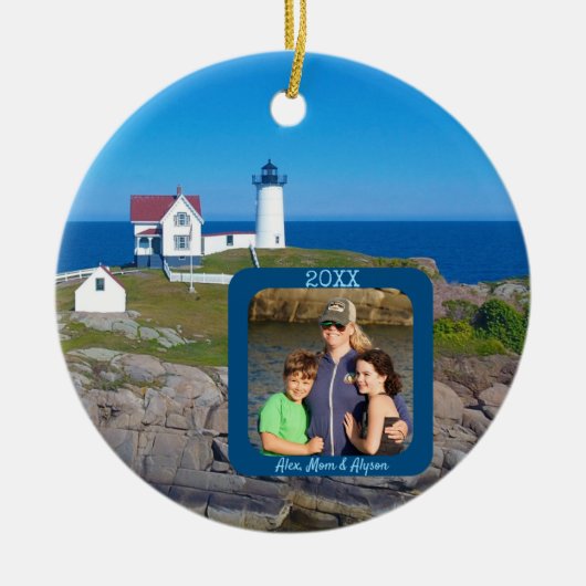 Nubble Lighthouse Foto Weihnachten Keramik Ornament (Vorne)