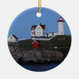 Nubble Lighthouse in der Nacht Keramik Ornament