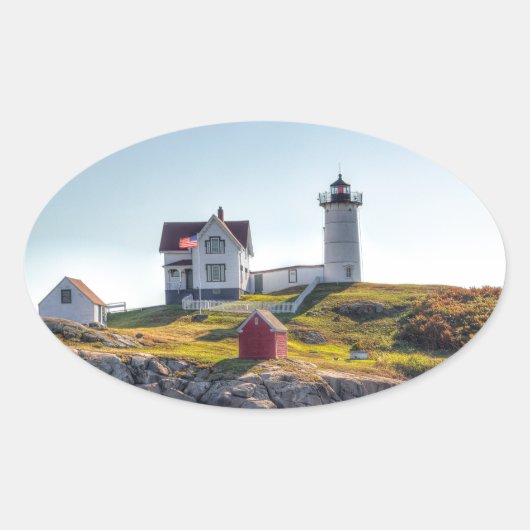 Nubble Lighthouse Ovaler Aufkleber (Vorderseite)