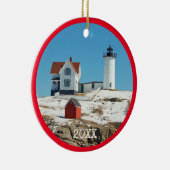 Nubble Lighthouse Red Family Foto Keramik Ornament (Rechts)